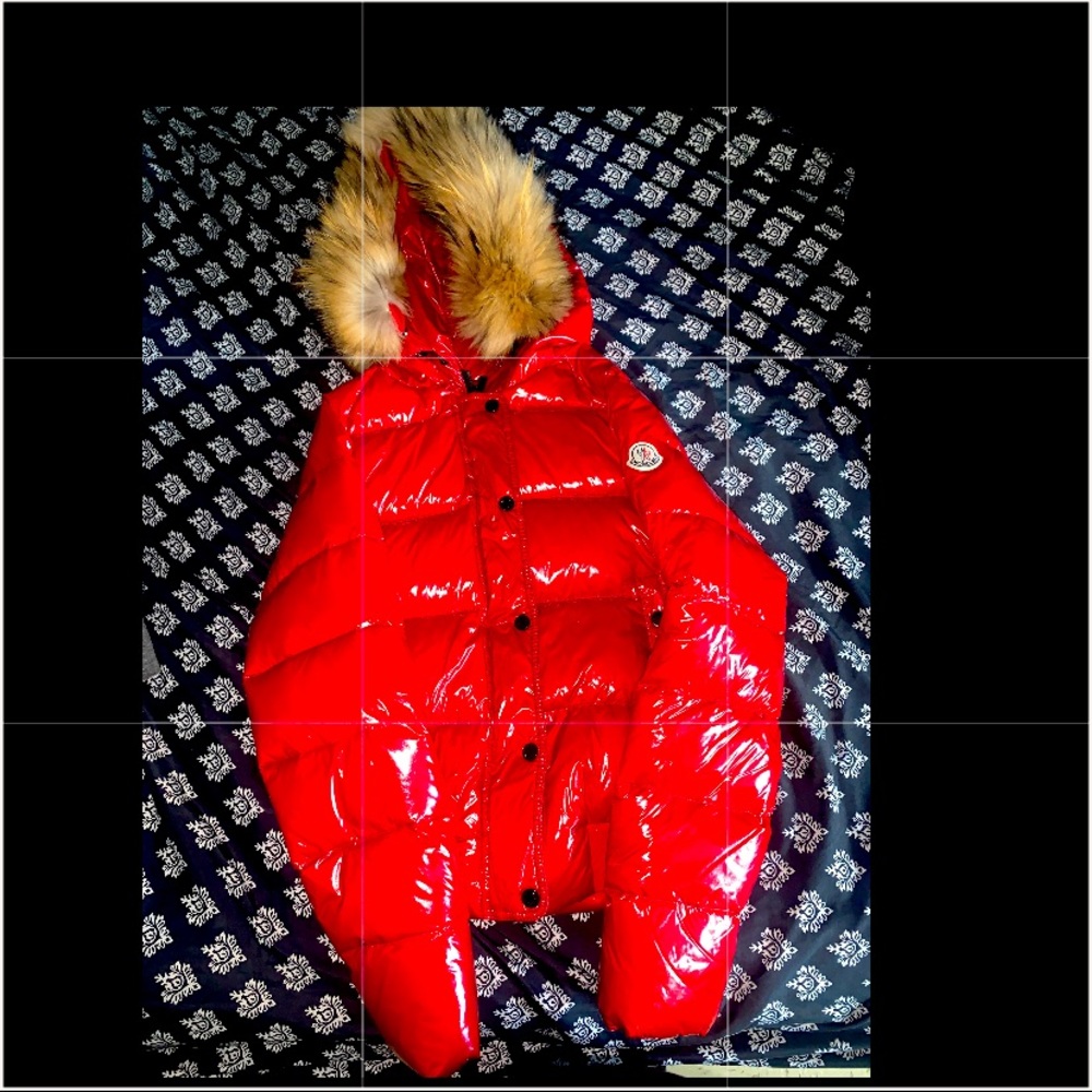 Warn kids Moncler Red fur hooded pat/leather Coat